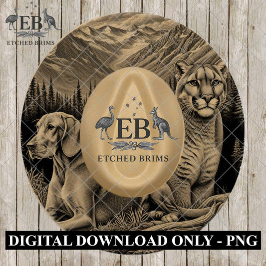 Hound Dog & Cougar, Hat Burning Design, Mountain Lion, Laser Engraving, PNG, PDF, Digital File for Burning Hats, EB1115