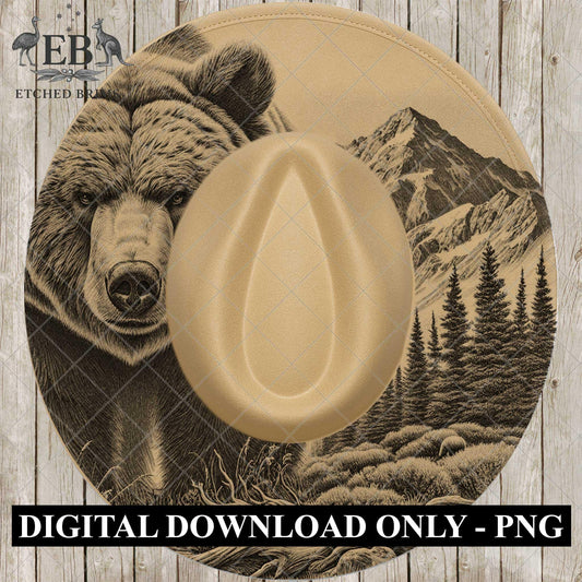 Grizzly Bear Forest, Hat Burning Design, Wide Briim Hat Template, Hat Laser Engraving Design, Digital Download PNG, EB737