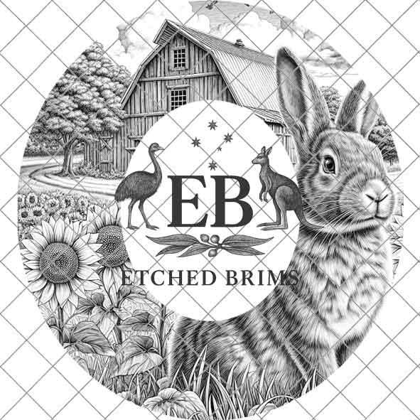 Rabbit & Sunflowers 4, Hat Burning Template, Hat Burning Stencil, Hat Laser Engraving Design, Wide Brim Hat, Printable Hat Template, EB569