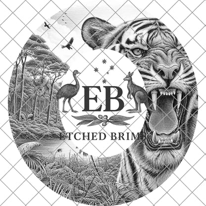 Roaring Tiger, Hat Burning Design, Hat Engraving Template, Wide Brim Burned Hat, PNG Laser Design, EB791