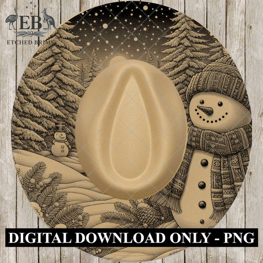 Snowman Hat Burning Design, Winter Laser Engraving Template for Wide Brim Fedora, EB695