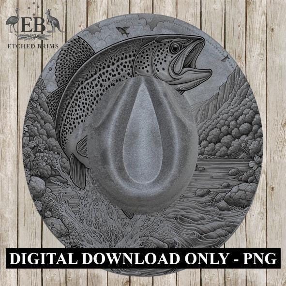 Hat Burning Design, Trout Fish 4, Fishing Digital File, PNG, Hat Burning Template, Cowboy Hat, Laser Engraving, Wide Brim Hat Design EB403