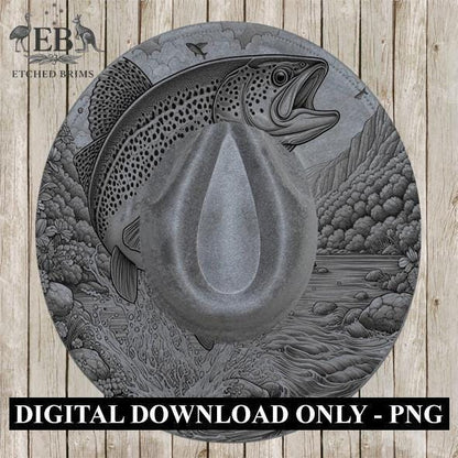 Hat Burning Design, Trout Fish 4, Fishing Digital File, PNG, Hat Burning Template, Cowboy Hat, Laser Engraving, Wide Brim Hat Design EB403