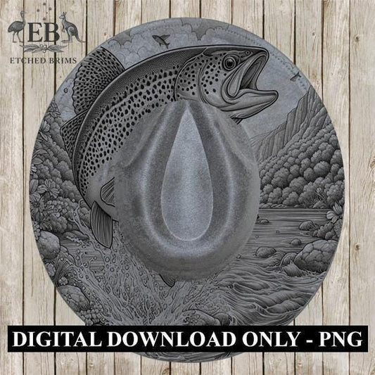 Hat Burning Design, Trout Fish 4, Fishing Digital File, PNG, Hat Burning Template, Cowboy Hat, Laser Engraving, Wide Brim Hat Design EB403