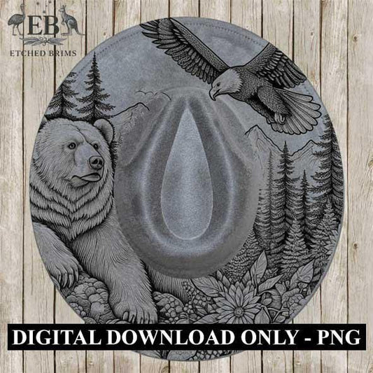 Bear 7, Eagle & Trees, Laser Hat Burning Design, Digital Download PNG, Hat Burning Template, Hat Laser Engraving Design, Hat File EB355