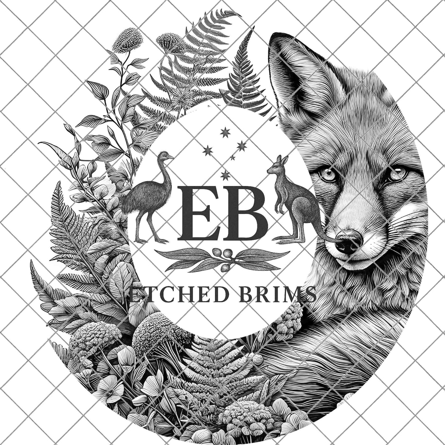 Woodland Fox, Hat Burning Design, Wide Brim Hat Template, Burned Hat PNG, Pyrography, Hat Design Pattern, EB817