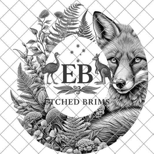Woodland Fox, Hat Burning Design, Wide Brim Hat Template, Burned Hat PNG, Pyrography, Hat Design Pattern, EB817