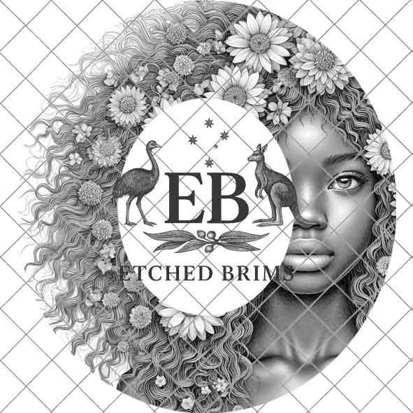 Girl & Flowers 31, Boho Woman Hat Engraving Template, Floral Hair PNG for Brim Burning, Western Hat Design, Digital File for Burners EB526