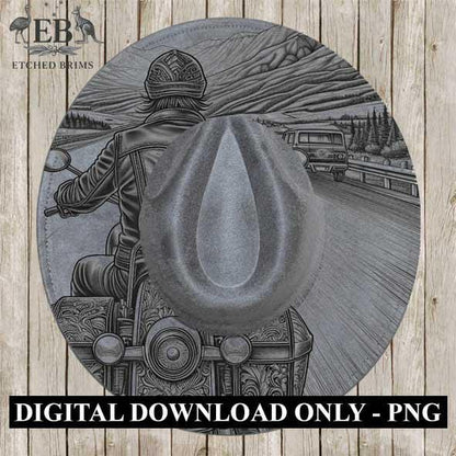 Hat Burning Design, Motorbike 6, Motorcycle Riding, Hat Engraving Template, Wide Brim Hat Design, Western Hat, Cowboy Hat, Laser File EB276