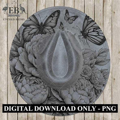 Peonies Flowers & Butterflies 1, Hat Burning Design, Hat Burning Stencil, Hat Burning Template, Hat Laser Engraving Design, Hat File EB447