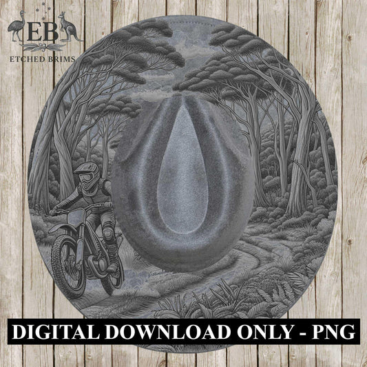 Dirt Bike Rider in the Bush 10, Hat Burning Design, Digital Download PDF & PDF Hand Burning, Wide Brim Hat, Printable Hat Stencil, EB621