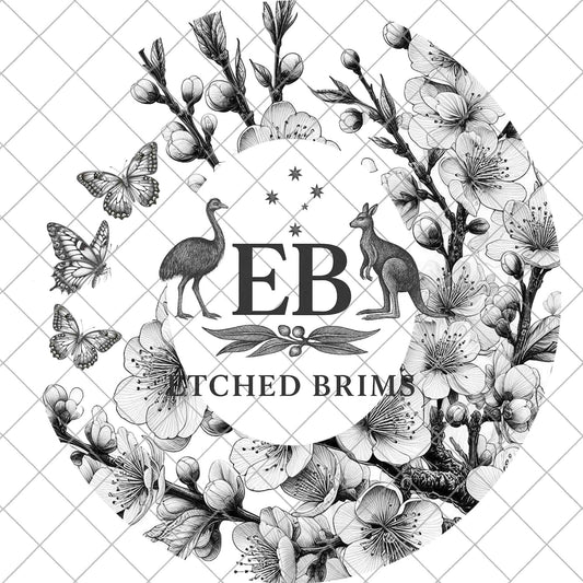 Cherry Blossoms & Butterflies, Hat Burning Design, Wide Brim Fedora, Hat Laser Engraving File, EB1017