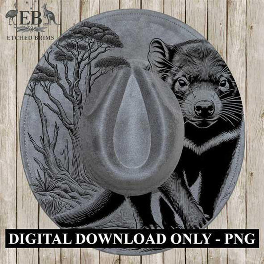 Tasmanian Devil Laser Hat Burning Design, Digital Download PNG, Hat Burning Template, Hat Laser Engraving Design, Wide Brim Hat File EB02