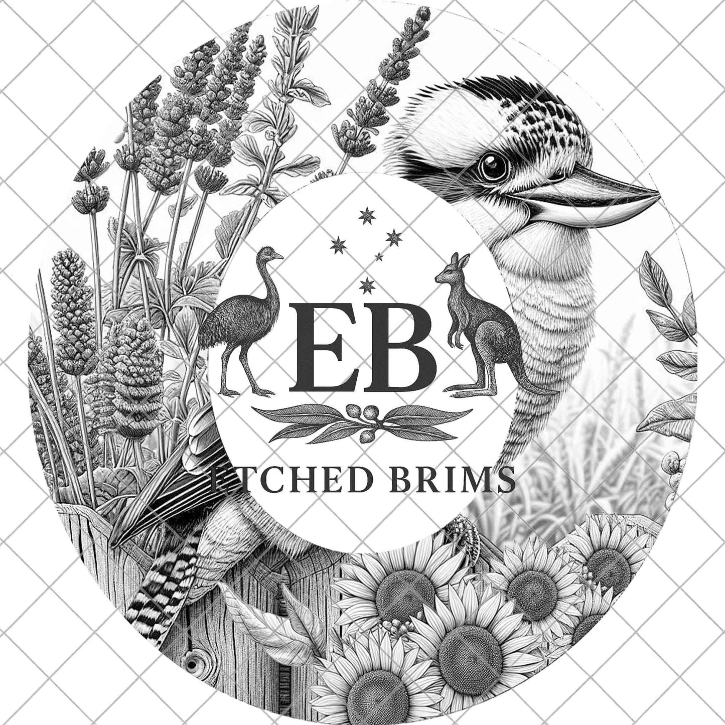 Australian Kookaburra Hat Engraving, Sunflowers, Lavender, Laser Burning Design, Wide Brim Fedora, PDF & PNG File, EB1098