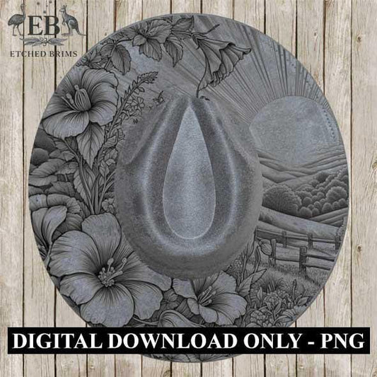 Sunrise, & Flowers 6 Hat File, Hat Burning Design, Digital Download PNG, Hat Burning Template, Hat Laser Engraving Design, Hat File EB141