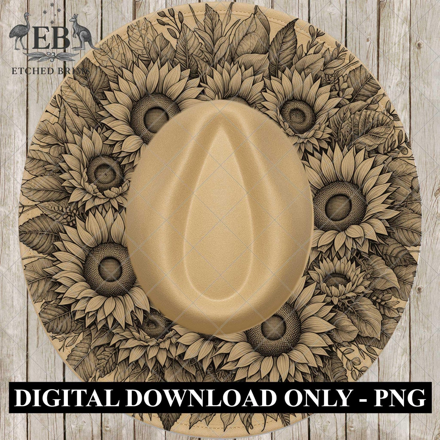 Sunflower Hat Burning Design, Laser Engraving Template for Wide Brim Fedora Hats, EB699