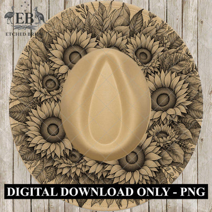 Sunflower Hat Burning Design, Laser Engraving Template for Wide Brim Fedora Hats, EB699