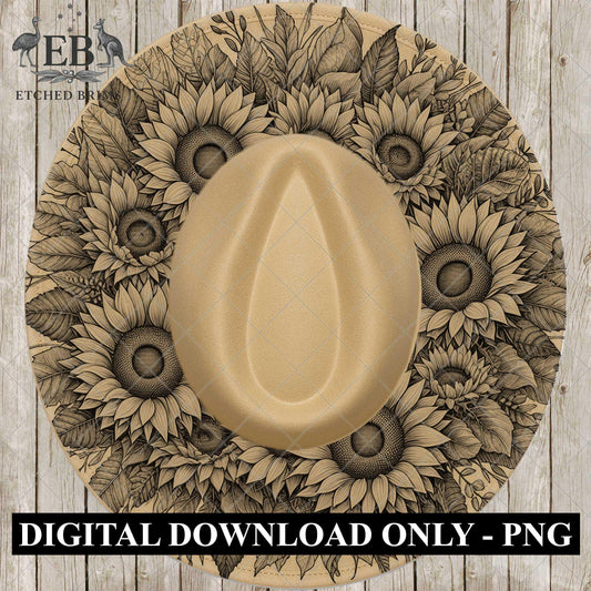 Sunflower Hat Burning Design, Laser Engraving Template for Wide Brim Fedora Hats, EB699
