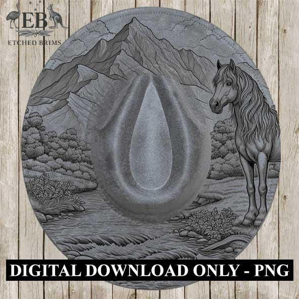 Mountain Horse, Laser Hat Burning Design, Digital Download PNG, Hat Burning Template, Hat Laser Engraving Design, Hat File EB34