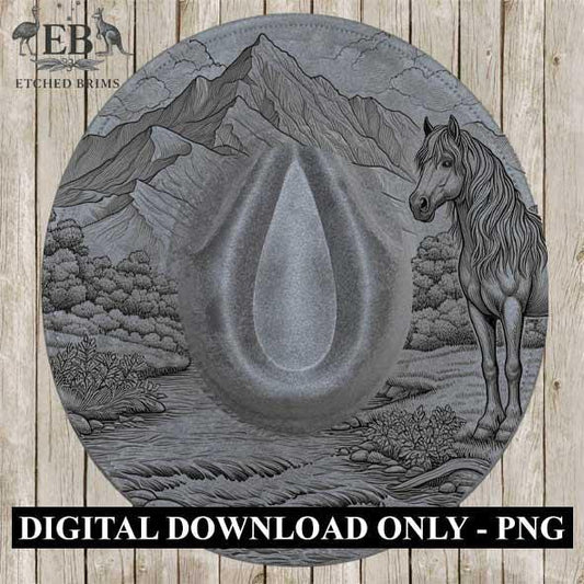 Mountain Horse, Laser Hat Burning Design, Digital Download PNG, Hat Burning Template, Hat Laser Engraving Design, Hat File EB34