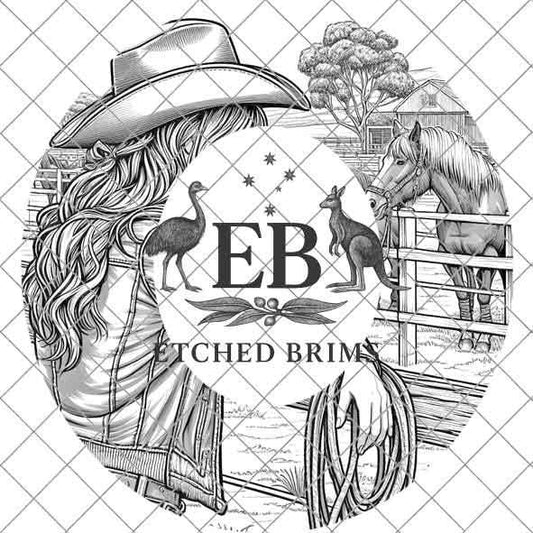 Cowgirl 4, Laser Hat Burning Design, Digital Download PNG, Hat Burning Template, Hat Laser Engraving Design, Wide Brim Hat File EB68