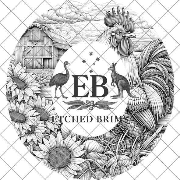 Rooster & Sunflowers 2, Farm Rooster Design, Laser Hat Burning Design, Digital Download PNG, Hat Burning Template, Wide Brim Hat File, EB193