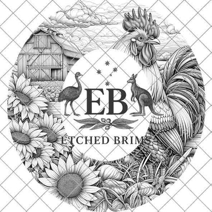 Rooster & Sunflowers 2, Farm Rooster Design, Laser Hat Burning Design, Digital Download PNG, Hat Burning Template, Wide Brim Hat File, EB193