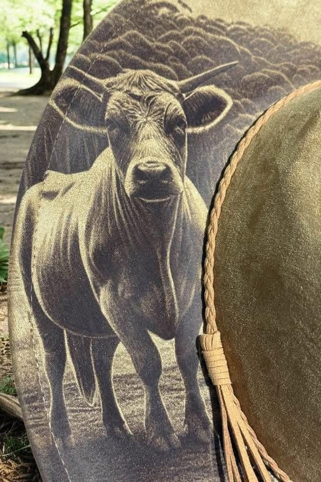 The Drovers Mate – Laser Engraved Cattle Dog Brim Hat, Wide Brim Hat, Vegan Suede Fedora Hat, Laser Engraved, Cowboy Hat, Burned Fedora