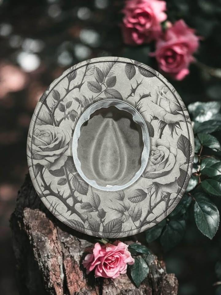 Eternal Bloom Engraved Hat – Sugar Skull & Floral Boho Design, Hand-Burned Brim, Western Boho Hat, Unique Festival Fashion