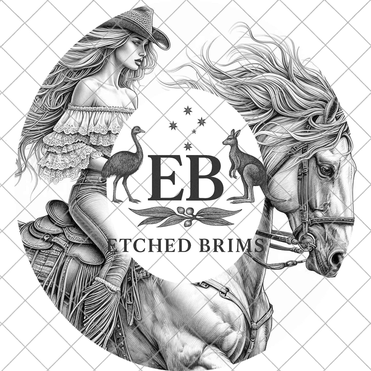 Cowgirl Riding Horse, Hat Burning Design, Digital Download PNG, PDF, Country Rodeo, Laser Engraving Template, Printable Stencil, EB943