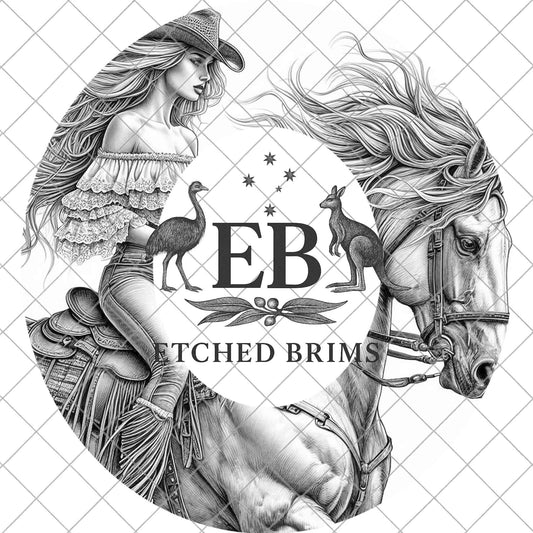 Cowgirl Riding Horse, Hat Burning Design, Digital Download PNG, PDF, Country Rodeo, Laser Engraving Template, Printable Stencil, EB943
