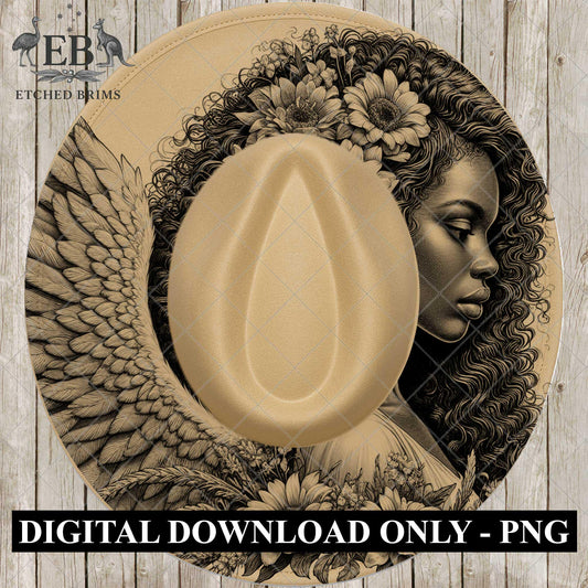 Angel Woman Wings, Hat Burning Design, Wide Brim Hat Template, Burned Hat PNG, Pyrography, Hat Design Pattern, EB815