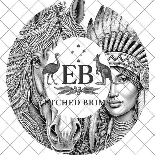 Indian Horse & Woman 6, Laser Hat Burning Design, Digital Download PNG, Hat Burning Template, Hat Laser Engraving Design, Hat File EB108