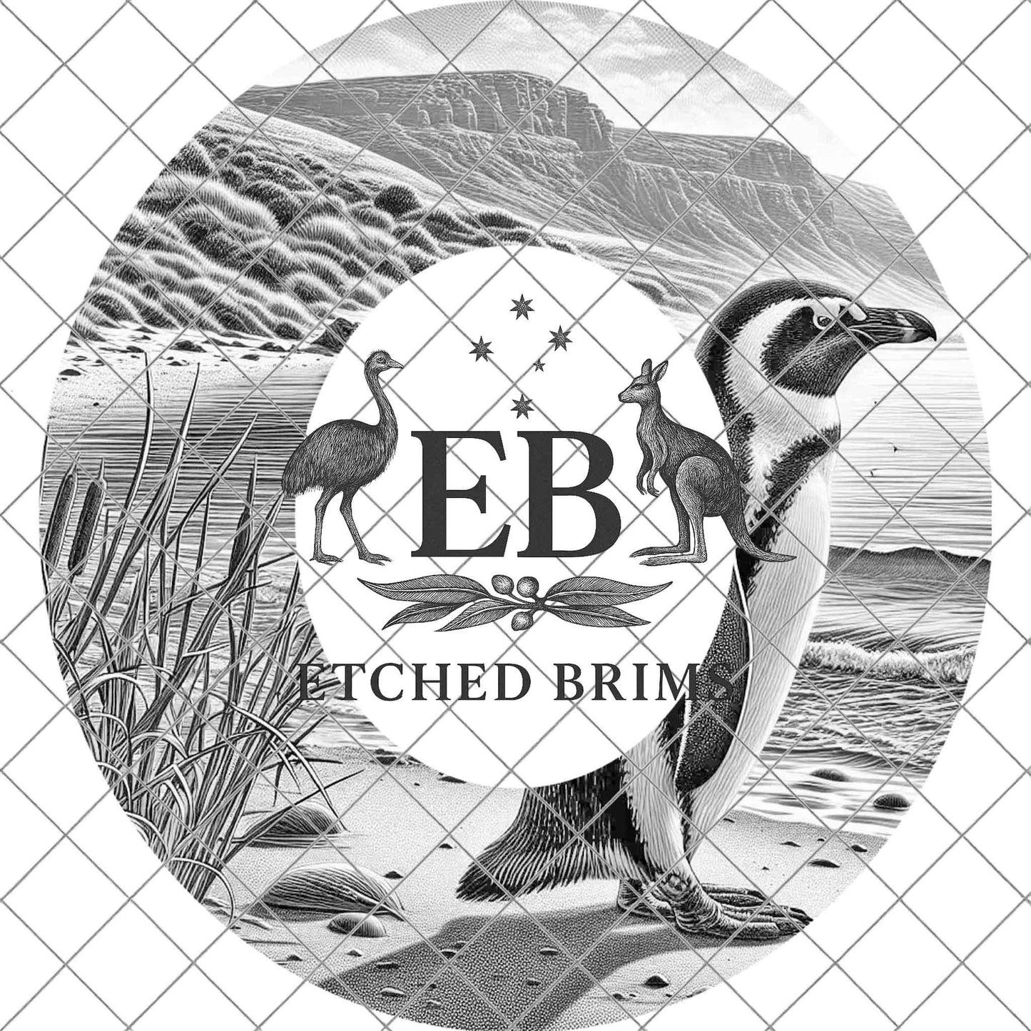 Penguin 7, Hat Burning Design for Wide Brim Hats. PNG for Laser Engraving and PDF Burning Stencil for Hand Burning, EB748