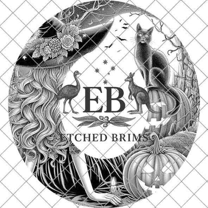 Halloween Hat Template, Witch, Pumpkin, Haunted House, Spooky Season, PNG, Hat Burning Stencil, Hat Burning Design, Engraving Pattern, EB430