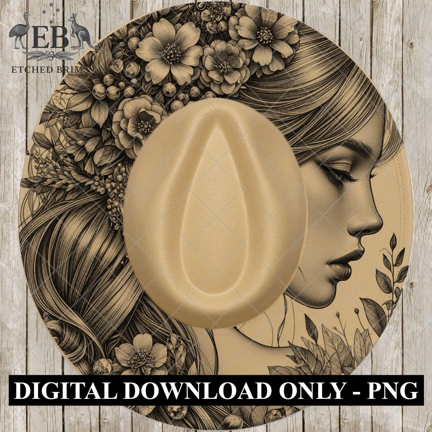 Fairytale Princess, Hat Burning Design, Wide Brim Hat Template, Burned Hat PNG, Pyrography, Printable Hat Stencil Pattern, EB820