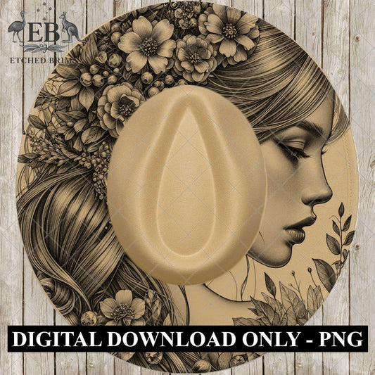 Fairytale Princess, Hat Burning Design, Wide Brim Hat Template, Burned Hat PNG, Pyrography, Printable Hat Stencil Pattern, EB820