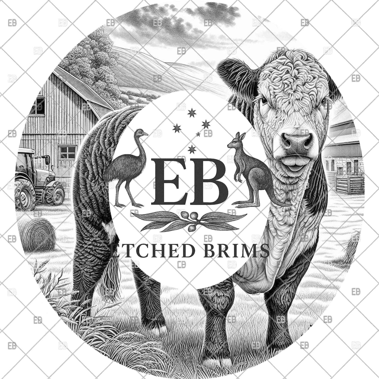 Hereford Cow Hat Burning Design, Cattle Ranch Wide Brim Hat Template, Pyrography Hat Design, Laser File, EB1231