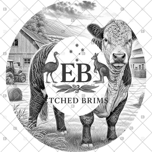 Hereford Cow Hat Burning Design, Cattle Ranch Wide Brim Hat Template, Pyrography Hat Design, Laser File, EB1231