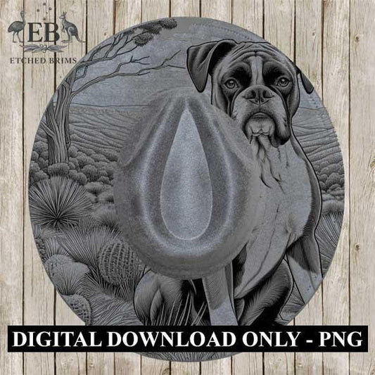 Boxer Dog Hat Engraving Template – PNG for Laser Hat Burning, Western Brim Design, Farm Dog Outline, Digital Download for Burning – EB382