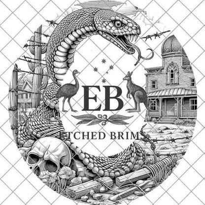 Snake Skull Western 5, Western Brim PNG Template, Digital Laser Burn Design for Wide Brim Faux Suede Hats, Laser Hat Burning File EB209