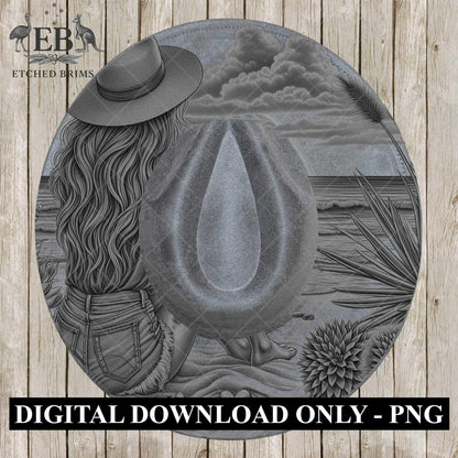 Coastal Beach Cowgirl 7, Hat Burning Design, Digital Download PNG, Hand Burning Template, Hat Laser Engraving Design, Wide Brim Hat, EB598