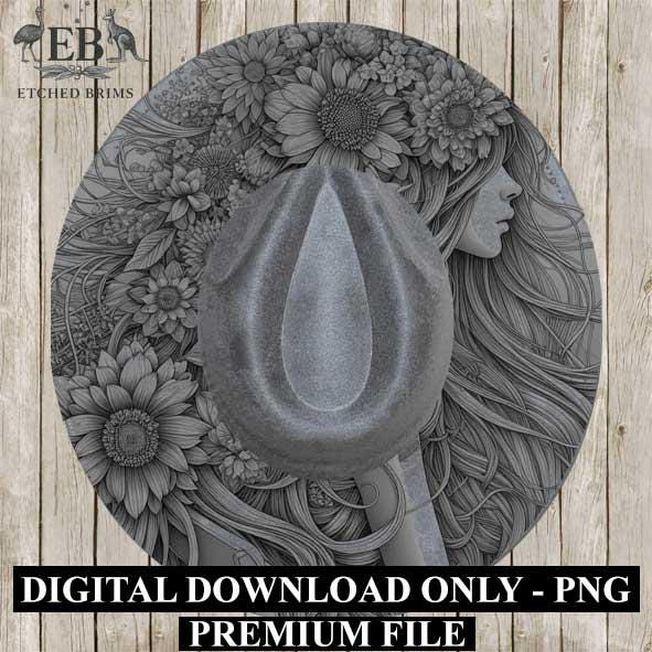 Girl & Flowers 6 Hat File, Hat Burning Design, Digital Download PNG, Hat Burning Template, Hat Laser Engraving Design, BOHO, Hat File EB315