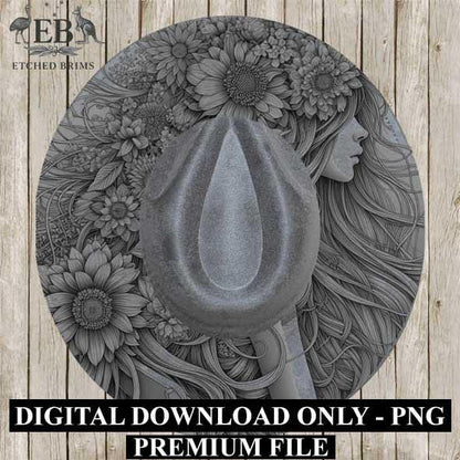 Girl & Flowers 6 Hat File, Hat Burning Design, Digital Download PNG, Hat Burning Template, Hat Laser Engraving Design, BOHO, Hat File EB315