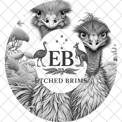 Emu and Ostrich Hat Burning Design, Laser Engraving File for Wide Brim Fedora Hat. EB966
