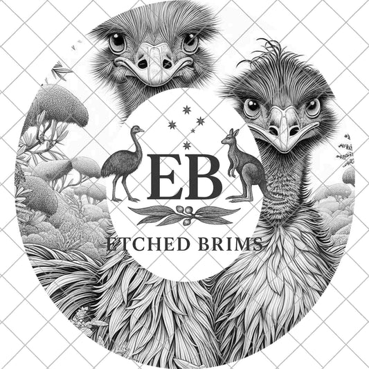 Emu and Ostrich Hat Burning Design, Laser Engraving File for Wide Brim Fedora Hat. EB966