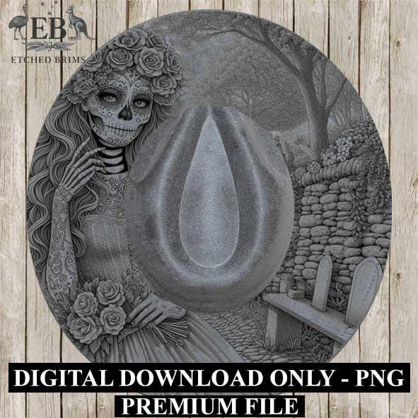 Sugar Skull Hat Premium Engraving Design, Laser Brim Template, Day of the Dead, Western Hat File, Cowgirl Brim Design, Digital Download EB63