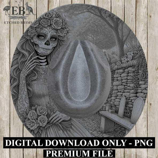 Sugar Skull Hat Premium Engraving Design, Laser Brim Template, Day of the Dead, Western Hat File, Cowgirl Brim Design, Digital Download EB63