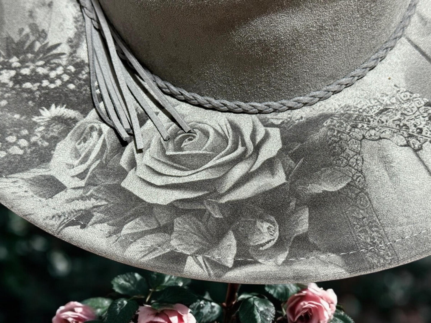 Eternal Bloom Engraved Hat – Sugar Skull & Floral Boho Design, Hand-Burned Brim, Western Boho Hat, Unique Festival Fashion