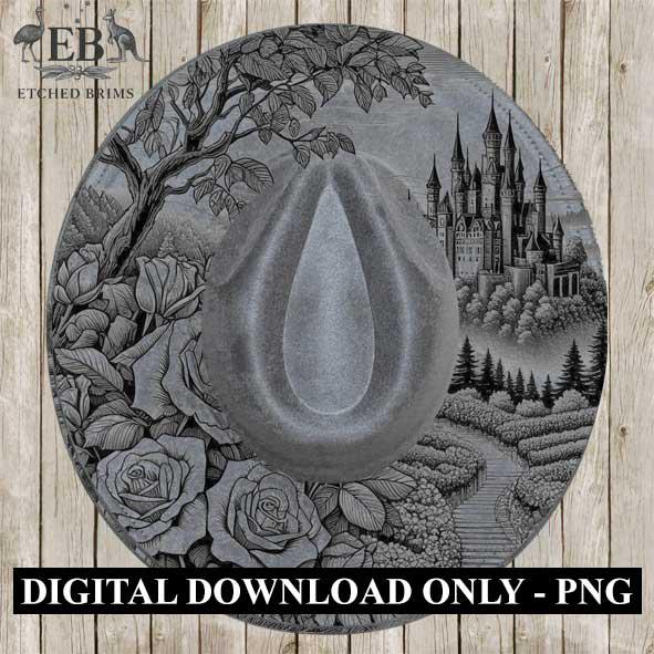Castle Flowers 3 Hat File, Laser Hat Burning Design, Digital Download PNG, Hat Burning Template, Hat Laser Engraving Design, Hat File EB176